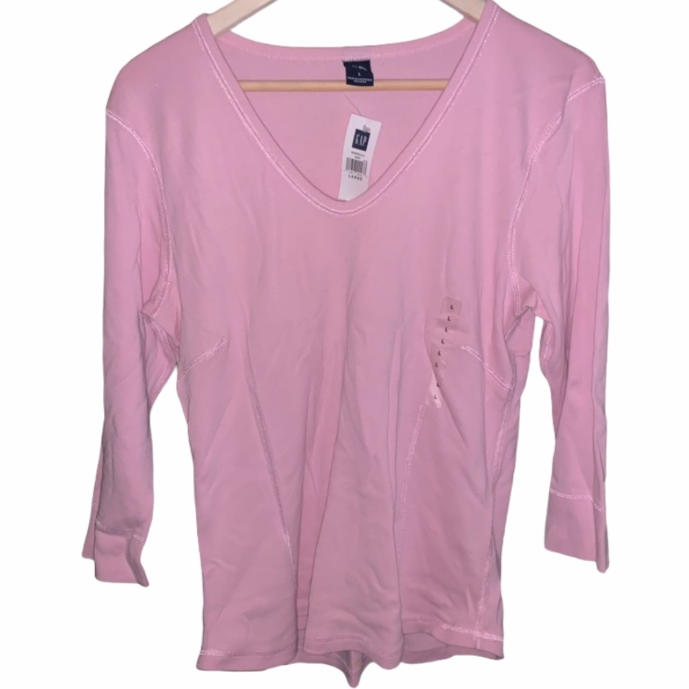 Vintage GAP Baby Pink Ribbed 3/4 Sleeve T-Shirt